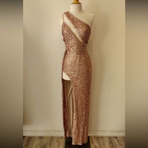 Luxxel One Shoulder Sequin Maxi Dress